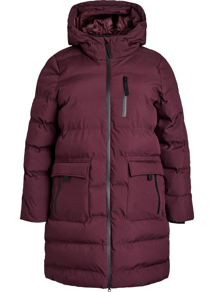 Puffer-takki hupulla ja taskuilla, Tumma Bordeaux, Packshot image number 0