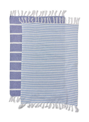 2 kpl raidallisia pyyhkeitä hapsuilla, 2-Pack Blue, Packshot image number 1