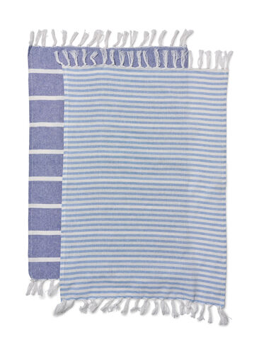 2 kpl raidallisia pyyhkeitä hapsuilla, 2-Pack Blue, Packshot image number 1
