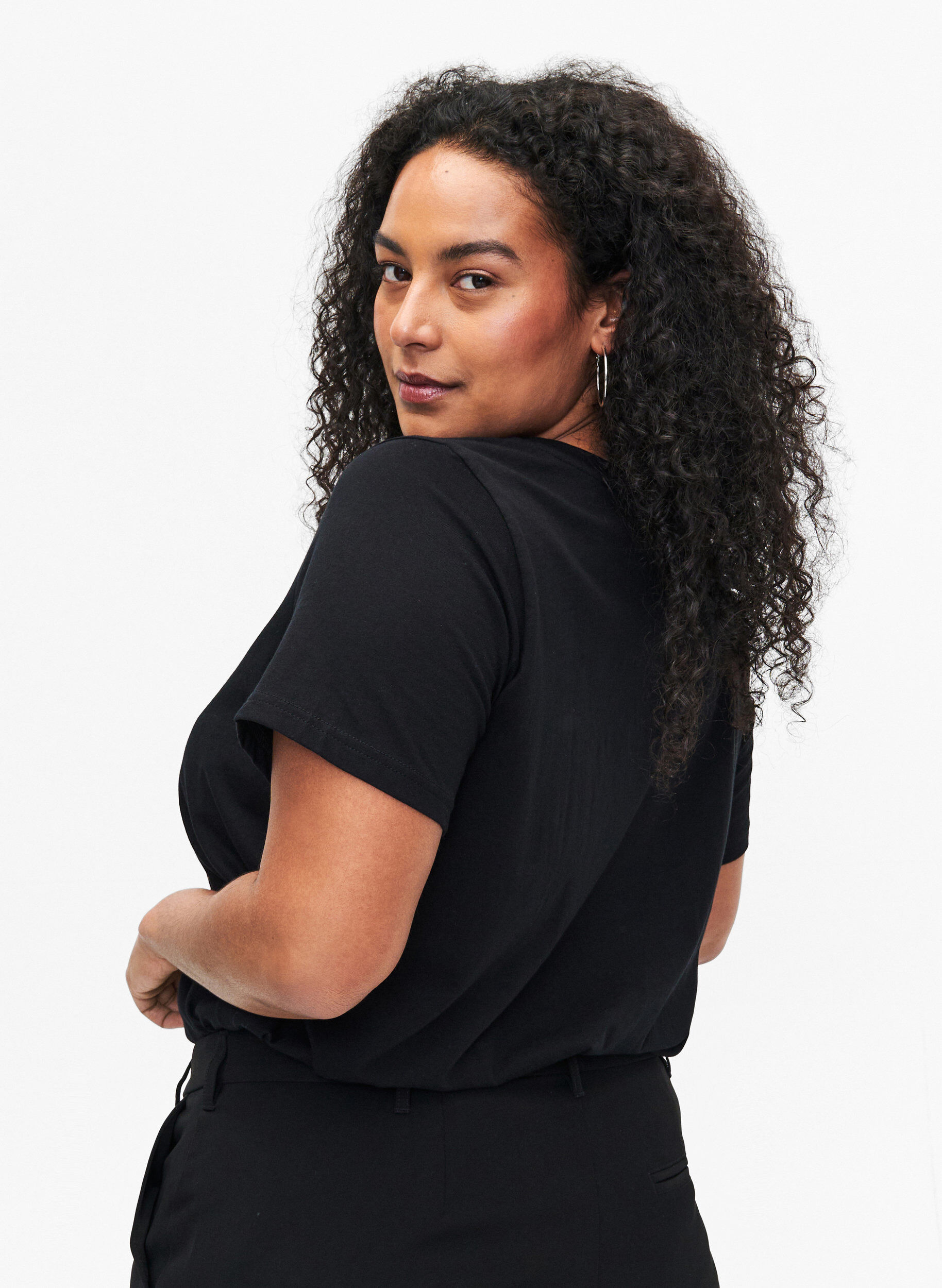 Zizzi Kuvioitu puuvillainen T-paita, Black w. Face Foil, Model image number 1