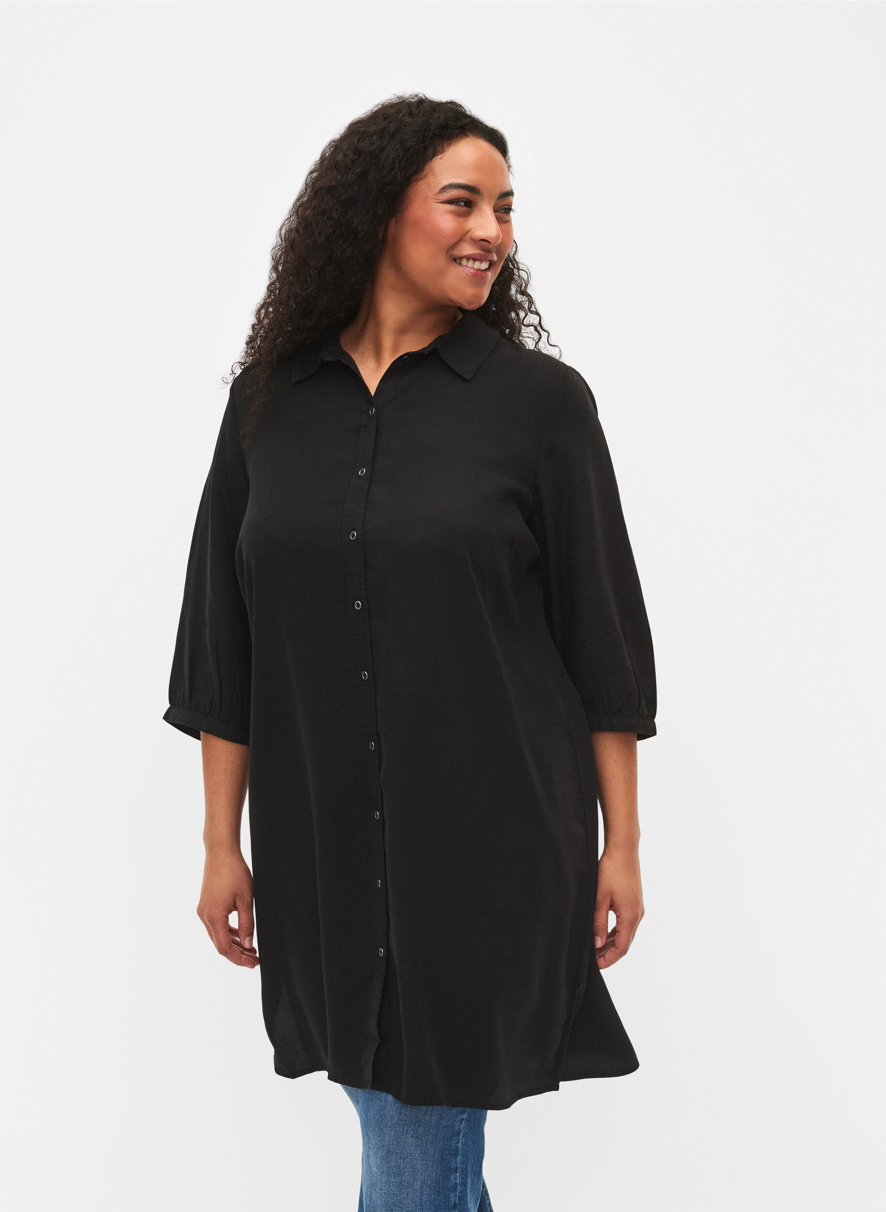 Zizzi Pitk&auml; paita 3/4-hihoilla lyocell-materiaalia (TENCEL&trade;), Black, Model image number 0