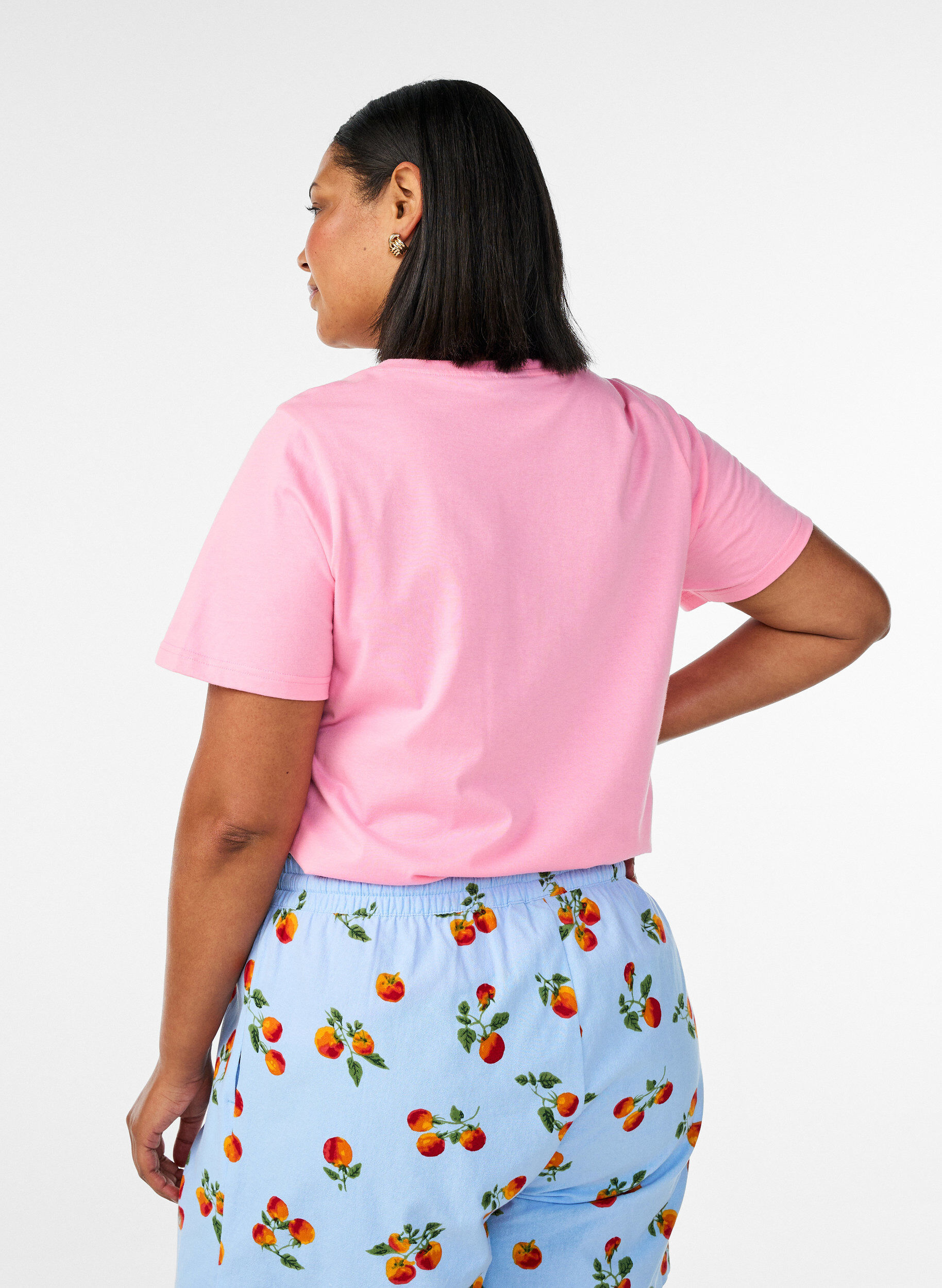 ZizziLuomupuuvillainen T-paita tomaatinkuvalla, Vaaleanpunainen, Model image number 2