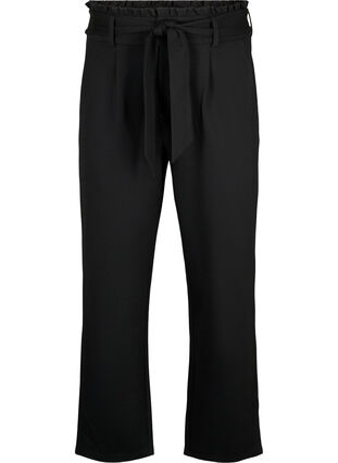 Korkeavyötäröiset housut, joissa röyhelöitä ja solmimisnauha, Black, Packshot image number 0