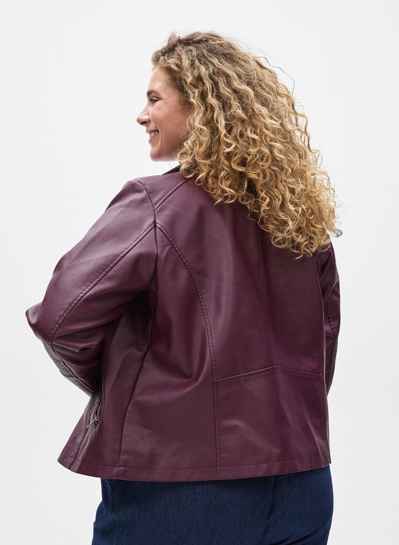 Keinonahkainen biker-takki, Tumma Bordeaux, Model image number 2