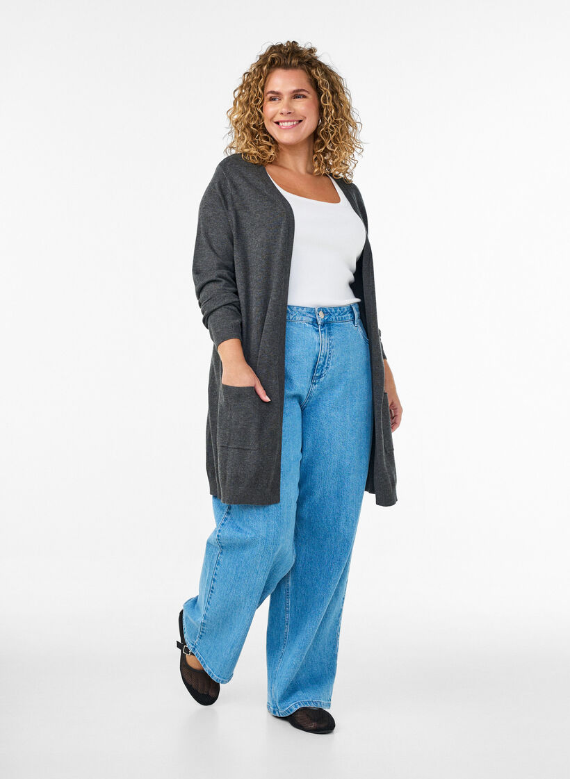 Pitk&auml; neuletakki viskoosisekoitteesta, Harmaa, Model image number 2