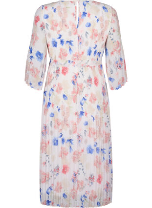 Kukkakuvioinen laskostettu mekko kiristysnauhalla, White/Blue Floral, Packshot image number 1