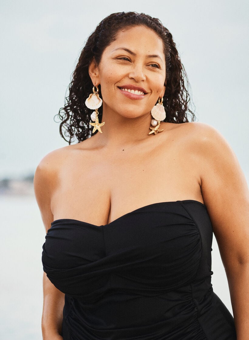 Olkaimeton uimapuku rypyill&auml; ja topatuilla kupeilla, Musta, Image