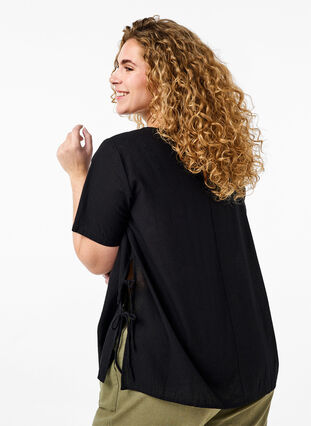 Puuvilla-pellavasekoitteinen pusero nyöriyksityiskohdalla, Black, Model image number 1