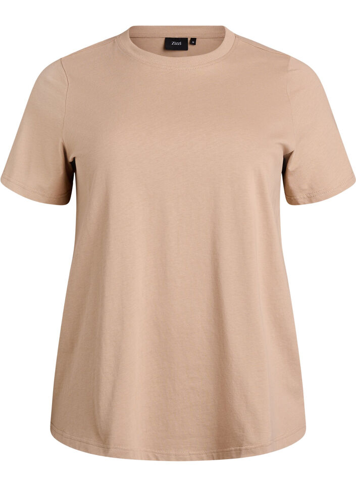 Puuvillainen perus-T-paita, jossa on py&ouml;re&auml; kaula-aukko, Beige, Packshot image number 0