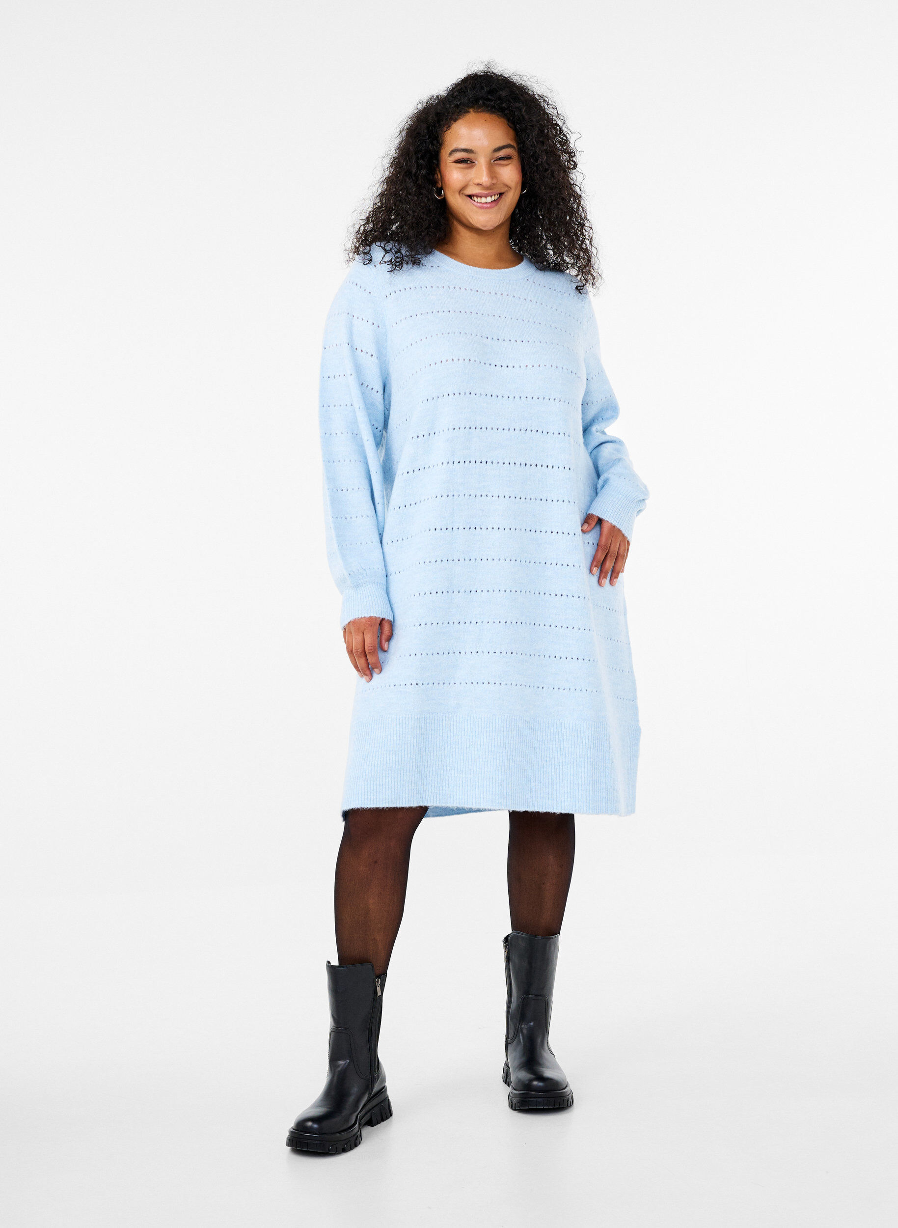 Zizzi Neulemekko halkioilla ja pitsikuviolla, Cashmere Blue Mel., Model image number 2