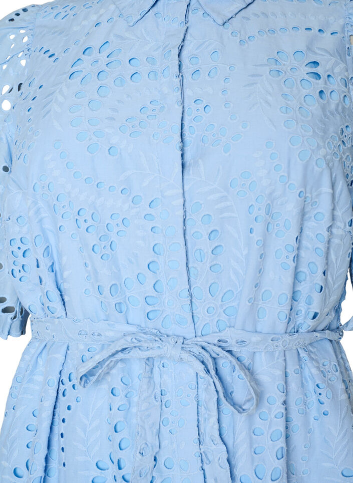 Paitamekko brodeerattua broderie anglaise -kangasta vy&ouml;ll&auml;, Sininen, Packshot image number 2