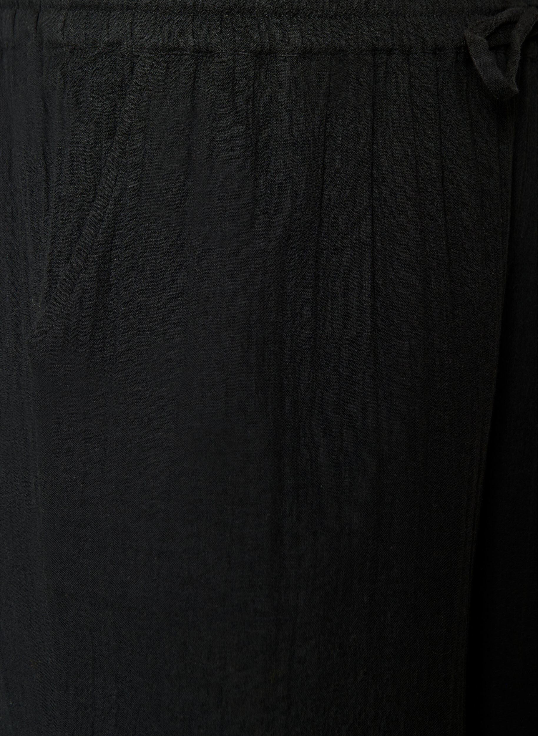 Zizzi V&auml;lj&auml;sti istuvat puuvillamusliinishortsit korkealla vy&ouml;t&auml;r&ouml;ll&auml;, Musta, Packshot image number 2