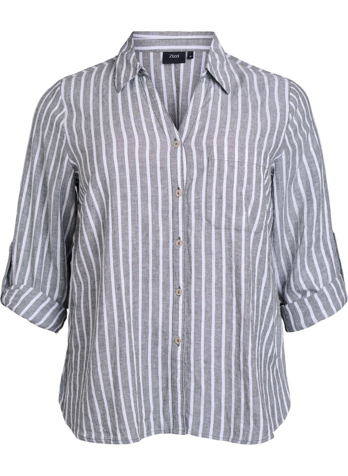 Paita pellavaa ja viskoosia, 3/4-hihoilla, Vihre&auml;, Packshot image number 0