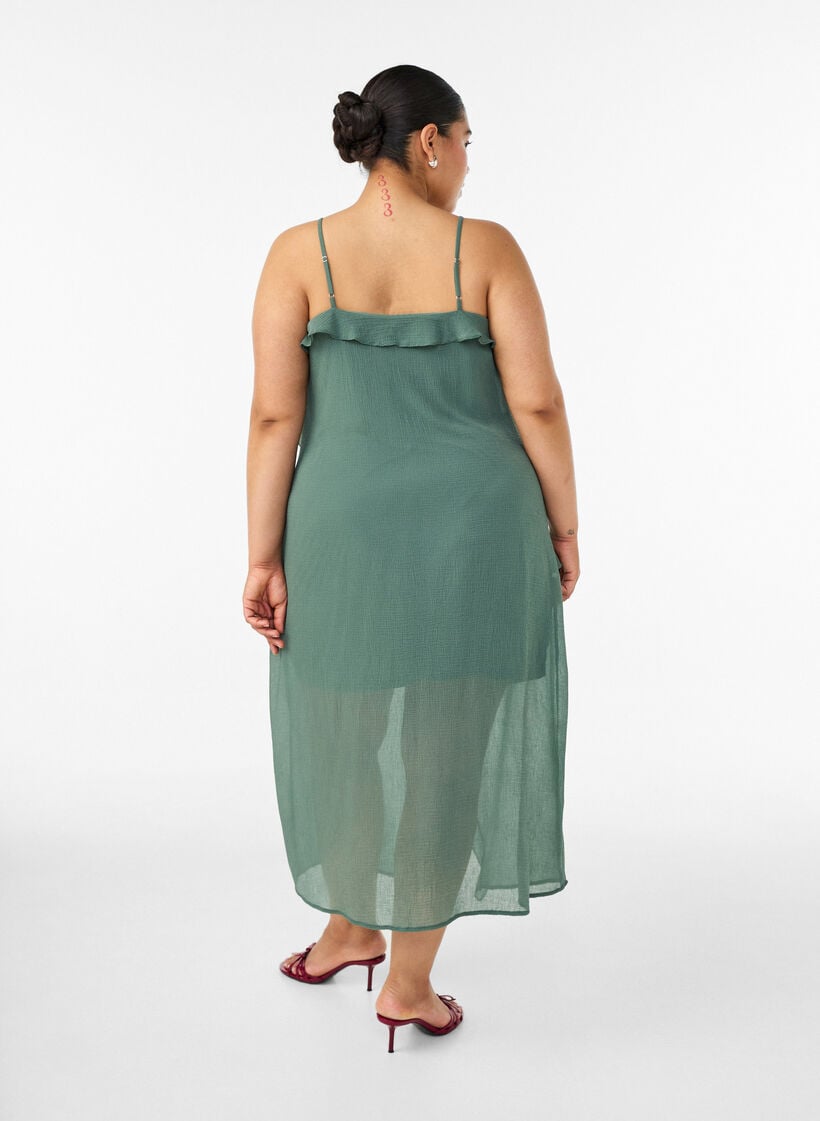 Chiffonmekko ep&auml;symmetrisill&auml; r&ouml;yhel&ouml;ill&auml;, Vihre&auml;, Model image number 1