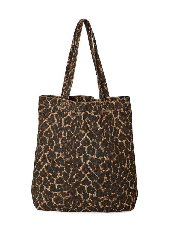 Deniminen shopper-kassi leopardikuvioilla, Ruskea, Packshot image number 0