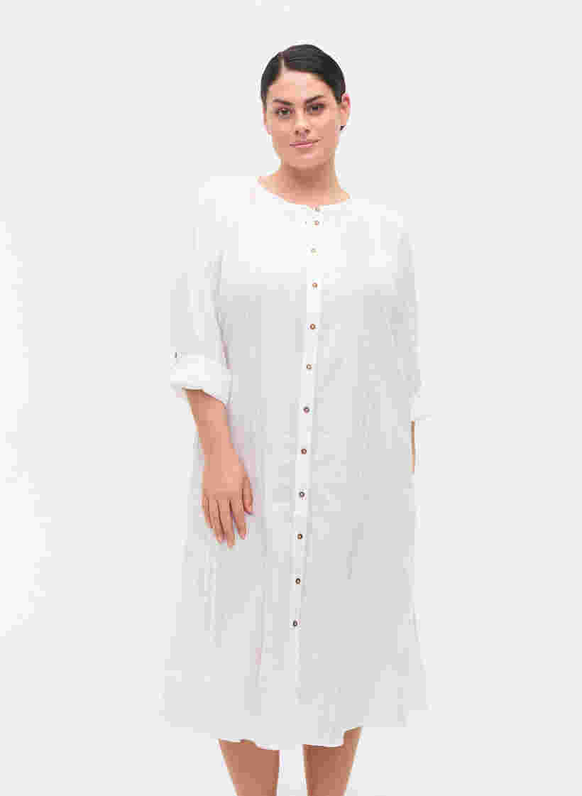 Puuvillainen paitamekko 3/4-hihoilla, Bright White, Model