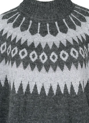 Kuvioitu ja korkeakauluksinen neulepaita villasekoitteesta , Dark Grey Melange, Packshot image number 2