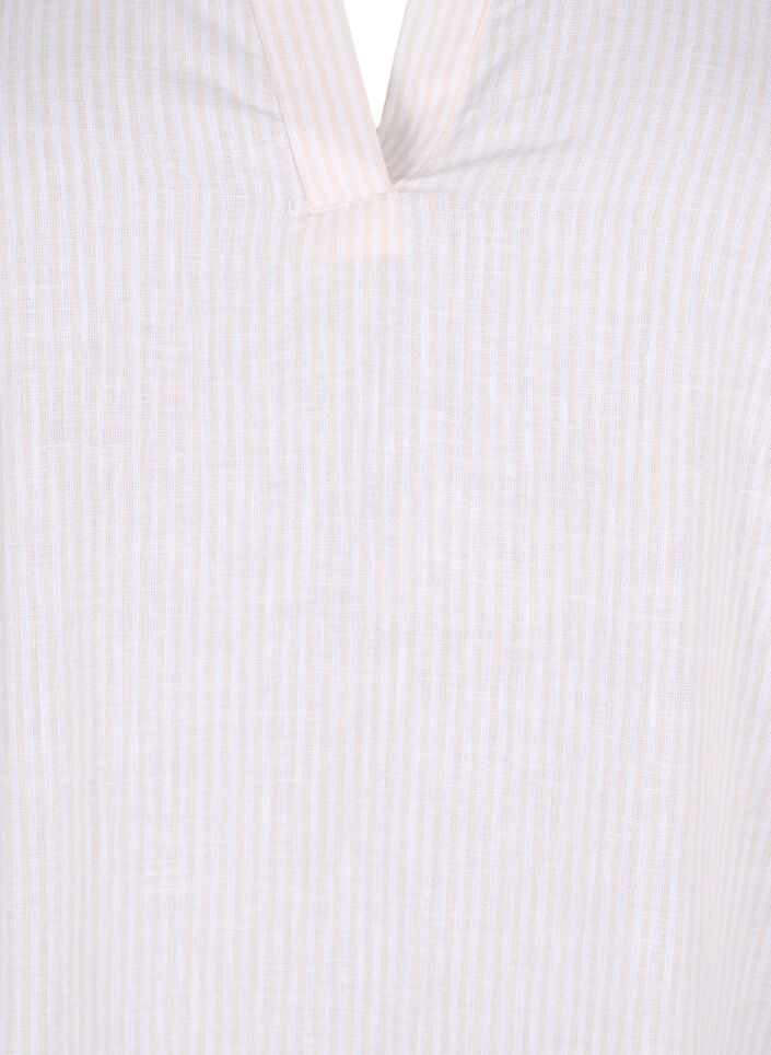 Puuvillasta ja pellavasta valmistettu raidallinen mekko, Sandshell Wh. Stripe, Packshot image number 2