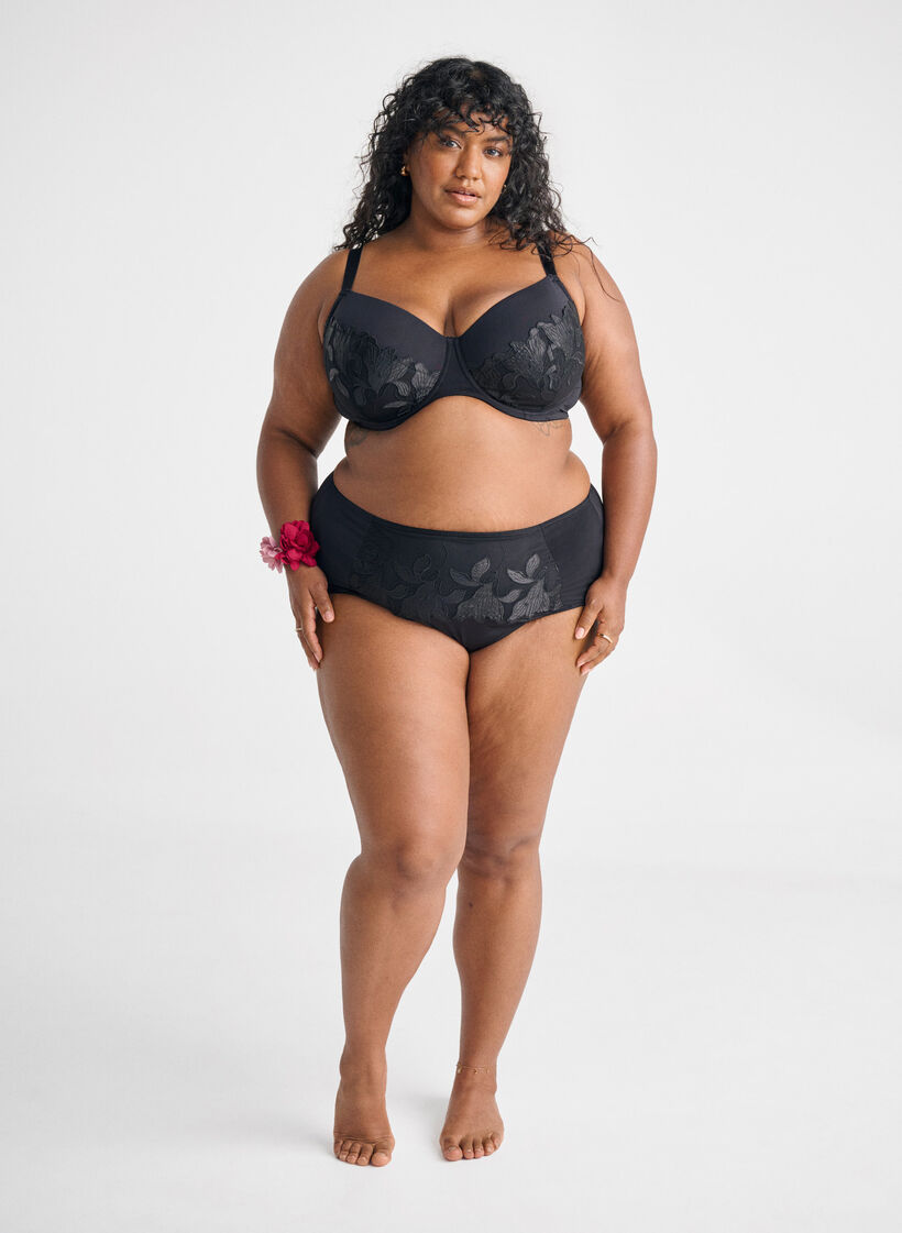 Mikrokuitualushousut kukkakirjailulla, Musta, Image image number 0