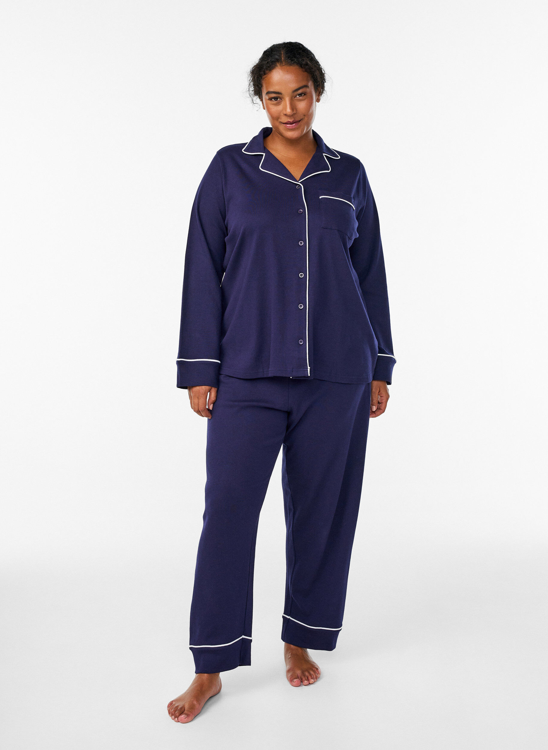 ZizziPuuvillainen pyjamapaita rintataskulla, Sininen, Model image number 1