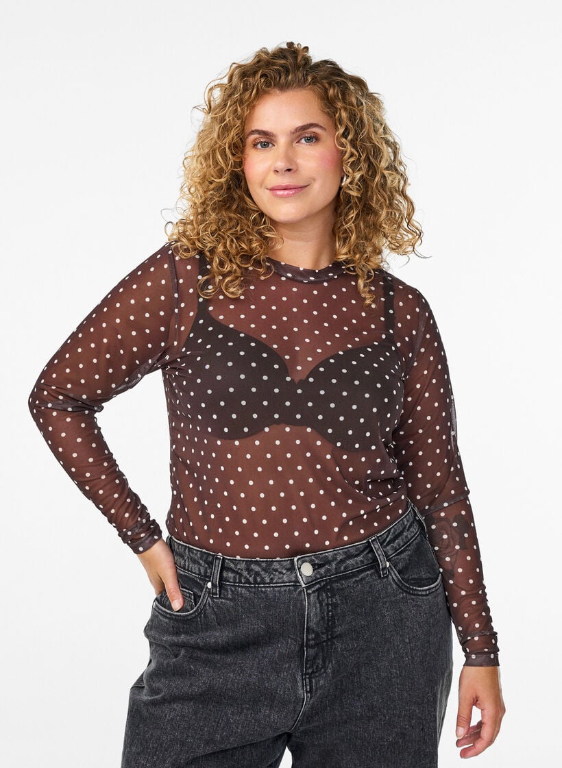 Mesh -pusero pisteill&auml;, Ruskea, Model image number 0