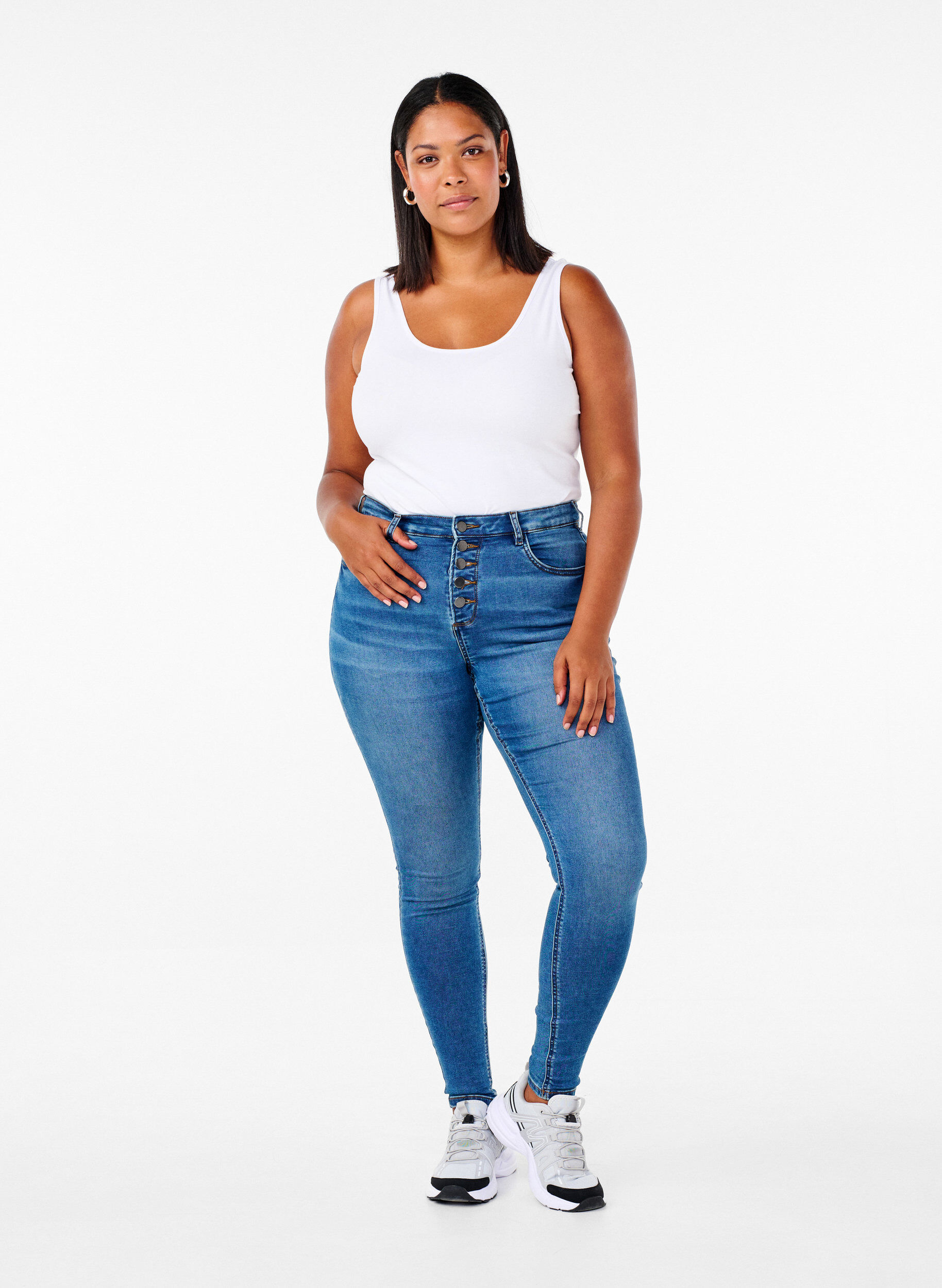 ZizziYksiv&auml;rinen perustoppi puuvillasta, Valkoinen, Model image number 1