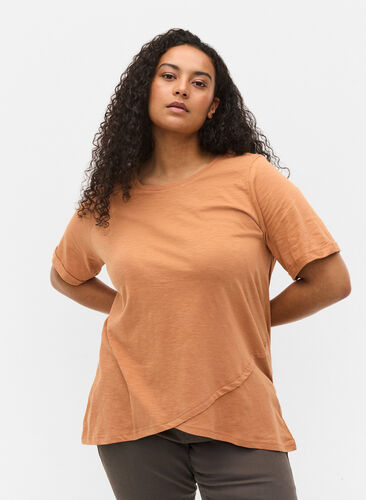 Puuvillainen t-paita lyhyillä hihoilla, Pecan Brown, Model image number 0