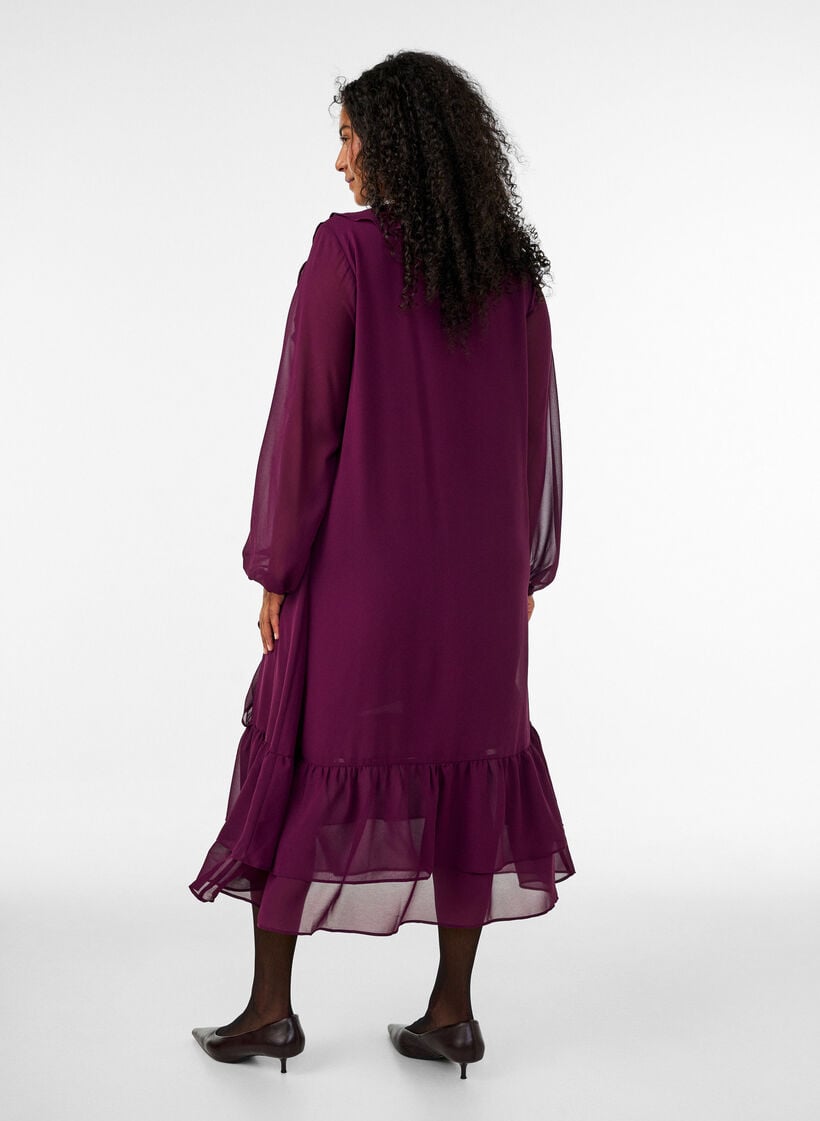 Juhlamekko r&ouml;yhel&ouml;yksityiskohdilla ja V-p&auml;&auml;ntiell&auml;, Punainen, Model image number 1