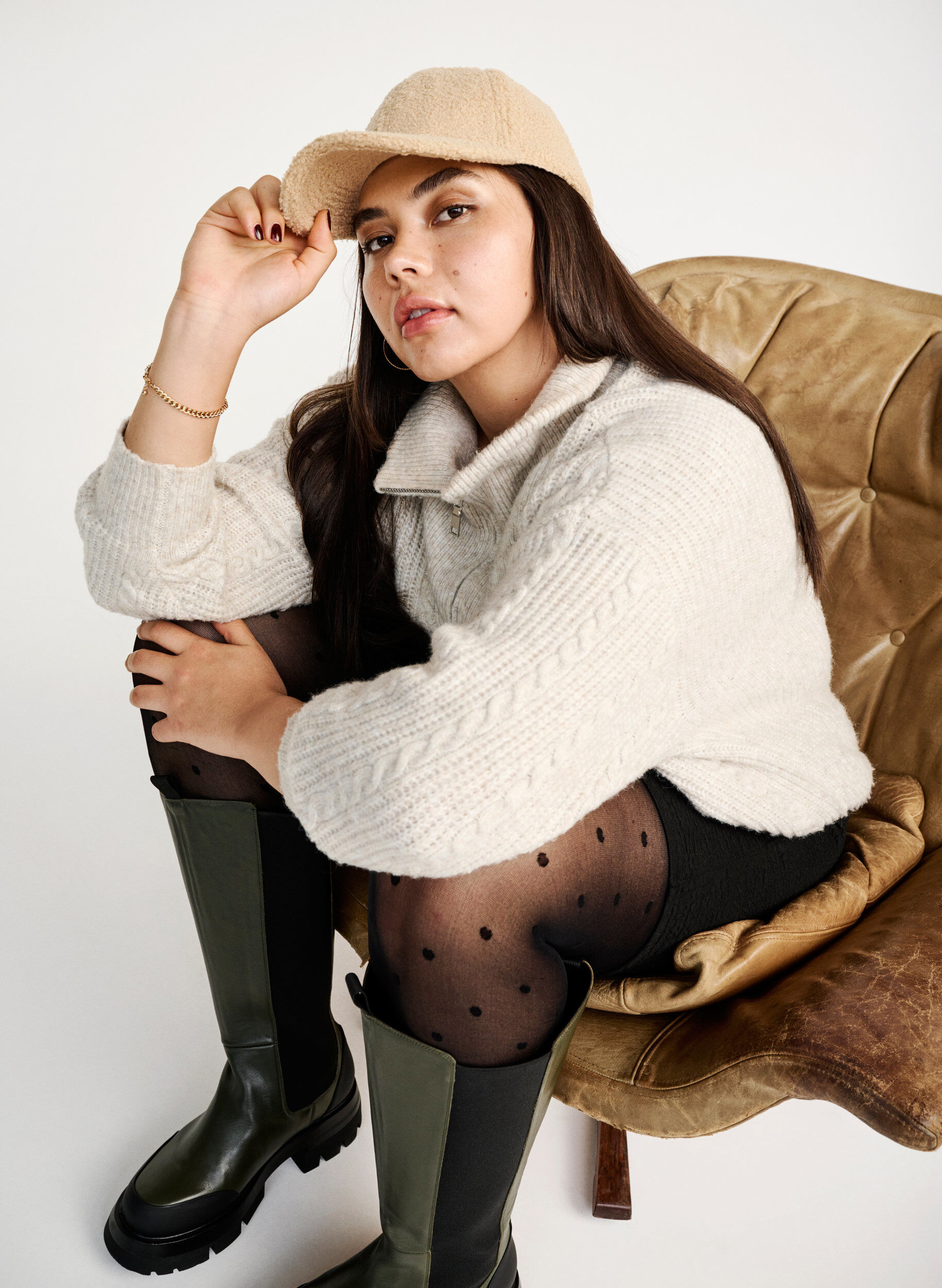 Zizzi Neulepusero palmikkoneulosta vetoketjulla, Pumice Stone Mel., Image image number 0