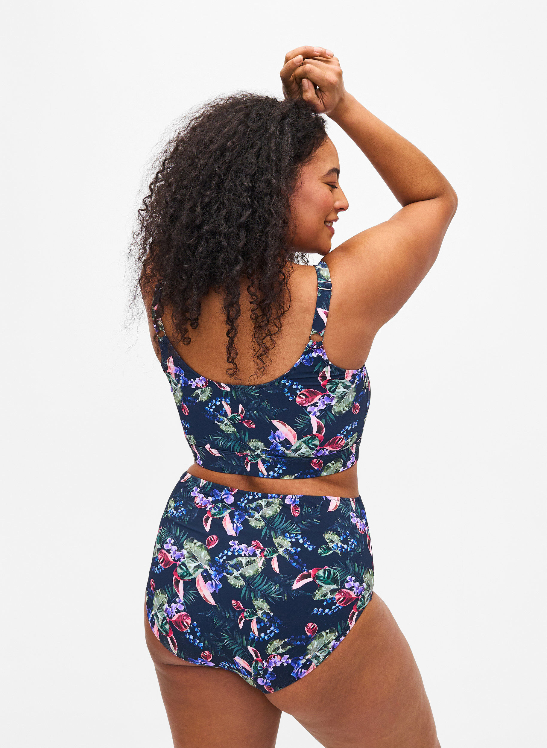 Zizzi Korkeavy&ouml;t&auml;r&ouml;iset painokuvioidut bikinihousut, Sininen, Model image number 1