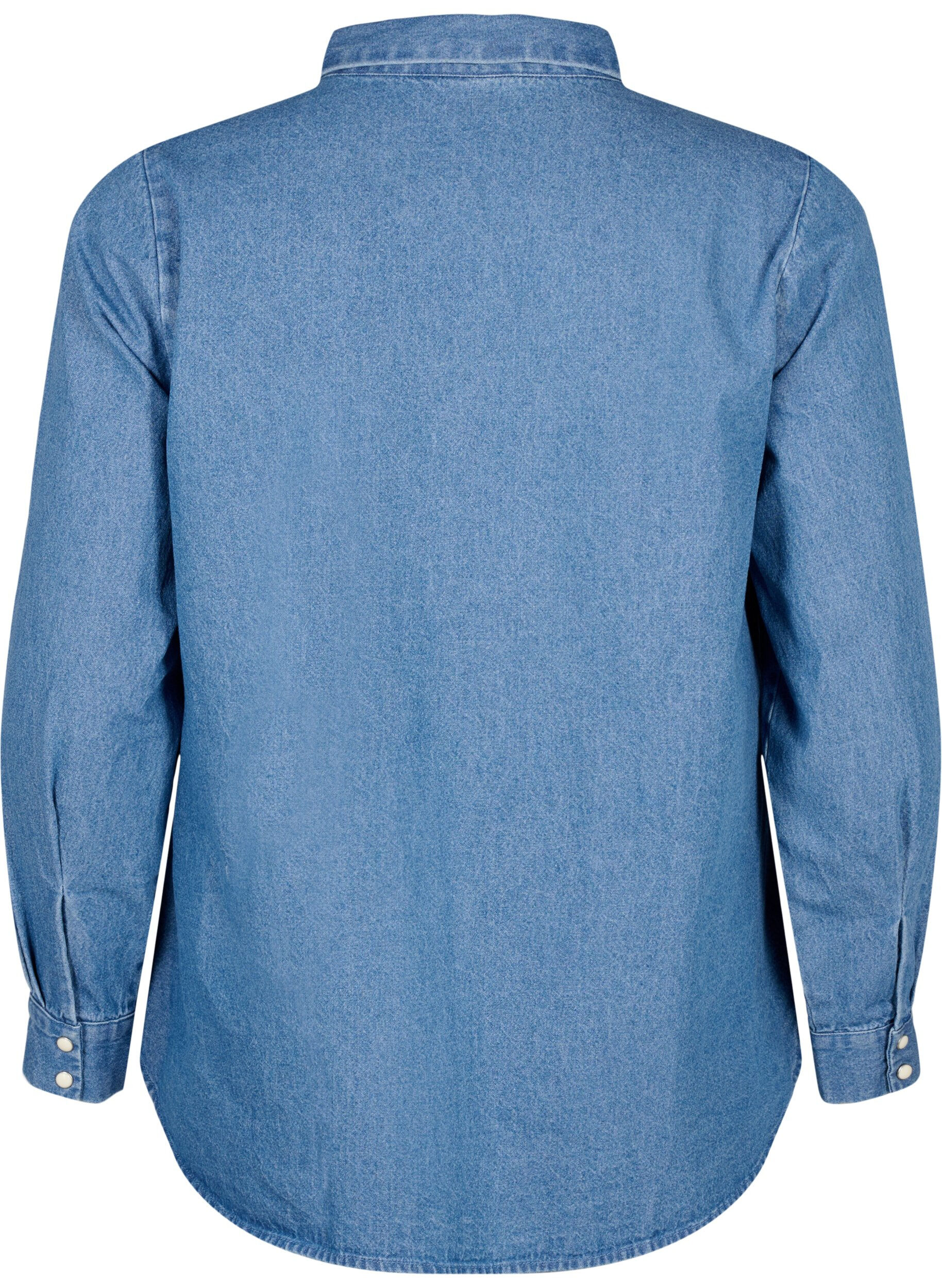 ZizziPitk&auml;hihainen farkkupaita rintataskulla, Light Blue Denim, Packshot image number 1