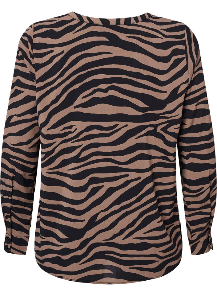 V-kaula-aukkoinen paita seeprakuvioinnilla, Black/Brown Zebra, Packshot image number 1