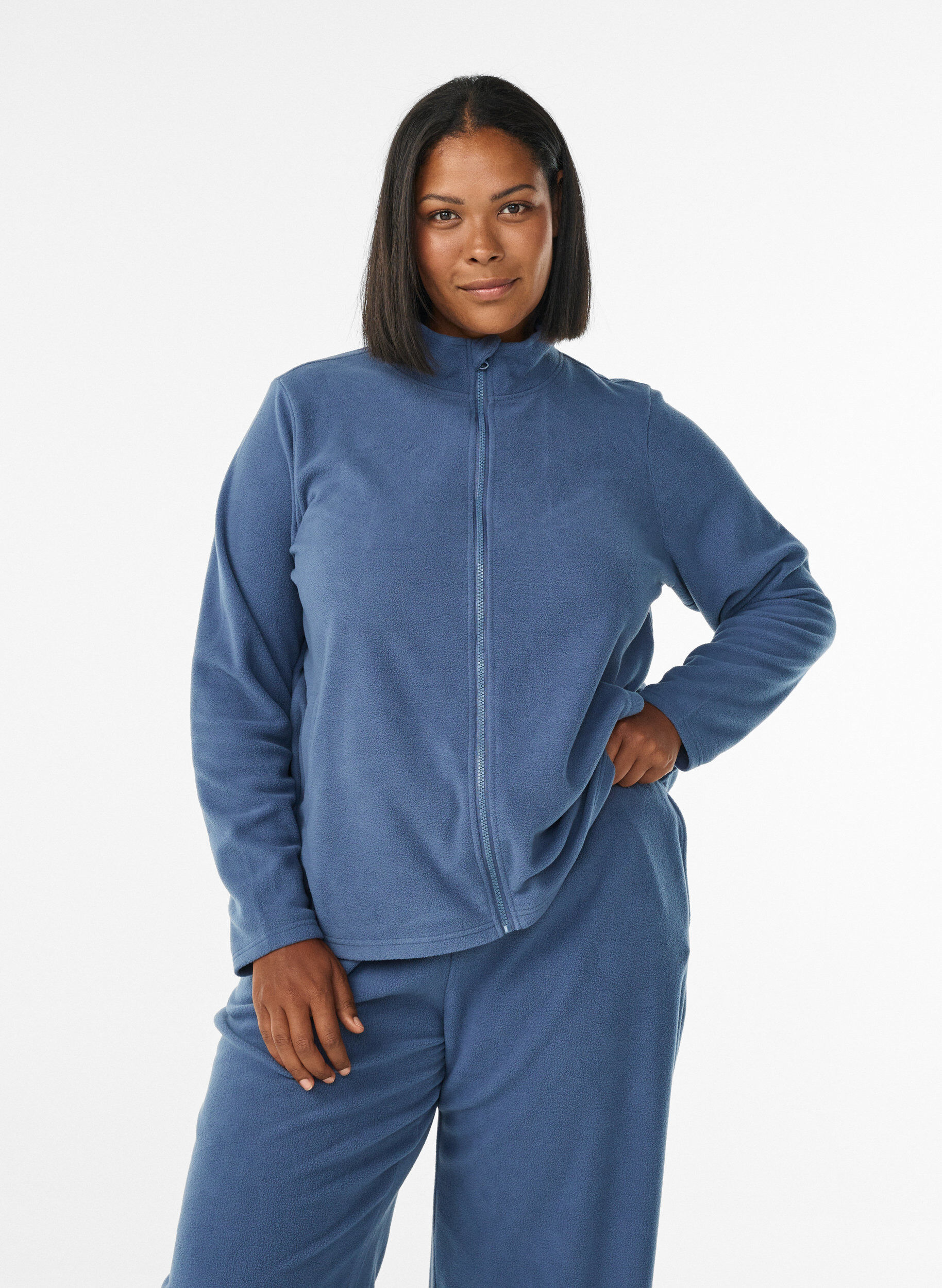 ZizziFleecetoppi vetoketjulla ja korkealla kauluksella, Sininen, Model image number 0