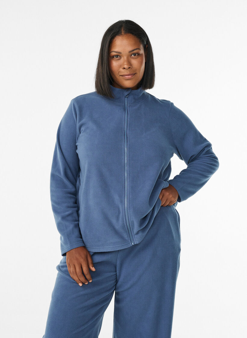 Fleecetoppi vetoketjulla ja korkealla kauluksella, Sininen, Model image number 0