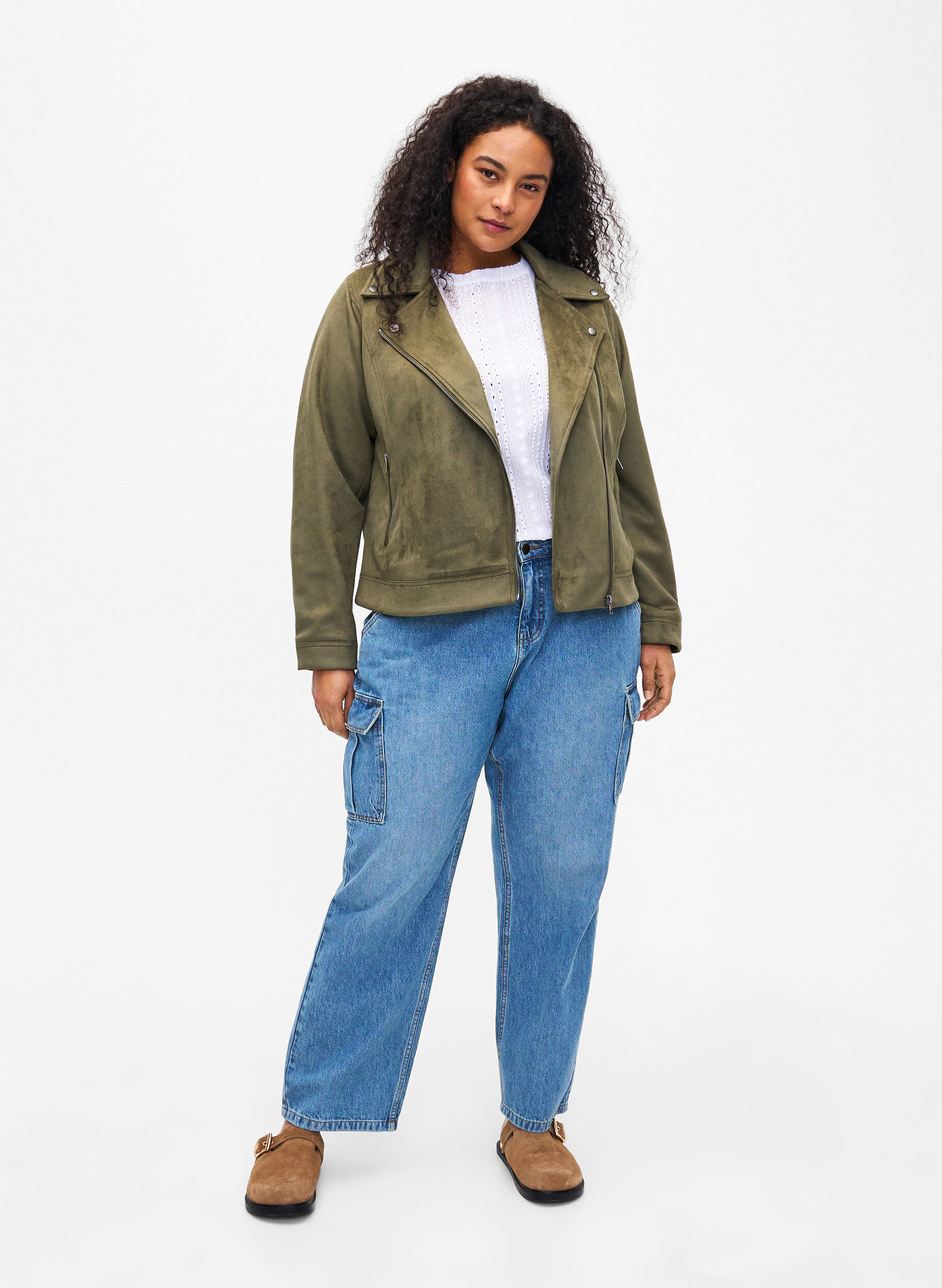 ZizziBiker-takki tekomokkanahkaa, Dusty Olive, Model image number 2