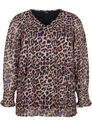 Kuosillinen, v-aukkoinen pusero pitkillä hihoilla, Leopard AOP, Packshot image number 0