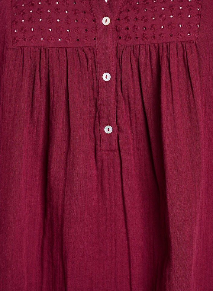 Puuvillamusliinitunika brodeeratulla pitsill&auml;, Tumma Bordeaux, Packshot image number 2