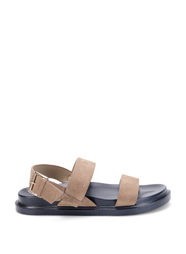 Wide fit -sandaalit mokkanahasta, Brown, Packshot image number 0