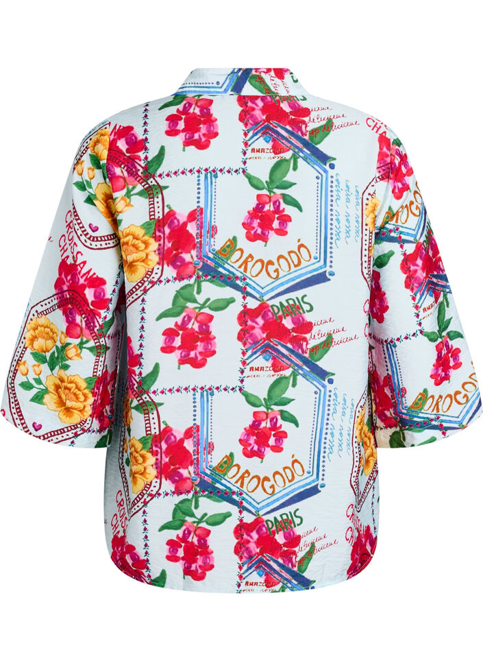 Puseropaita kyyn&auml;rpituisilla hihoilla ja v&auml;rikk&auml;&auml;ll&auml; printill&auml;, Sininen, Packshot image number 1