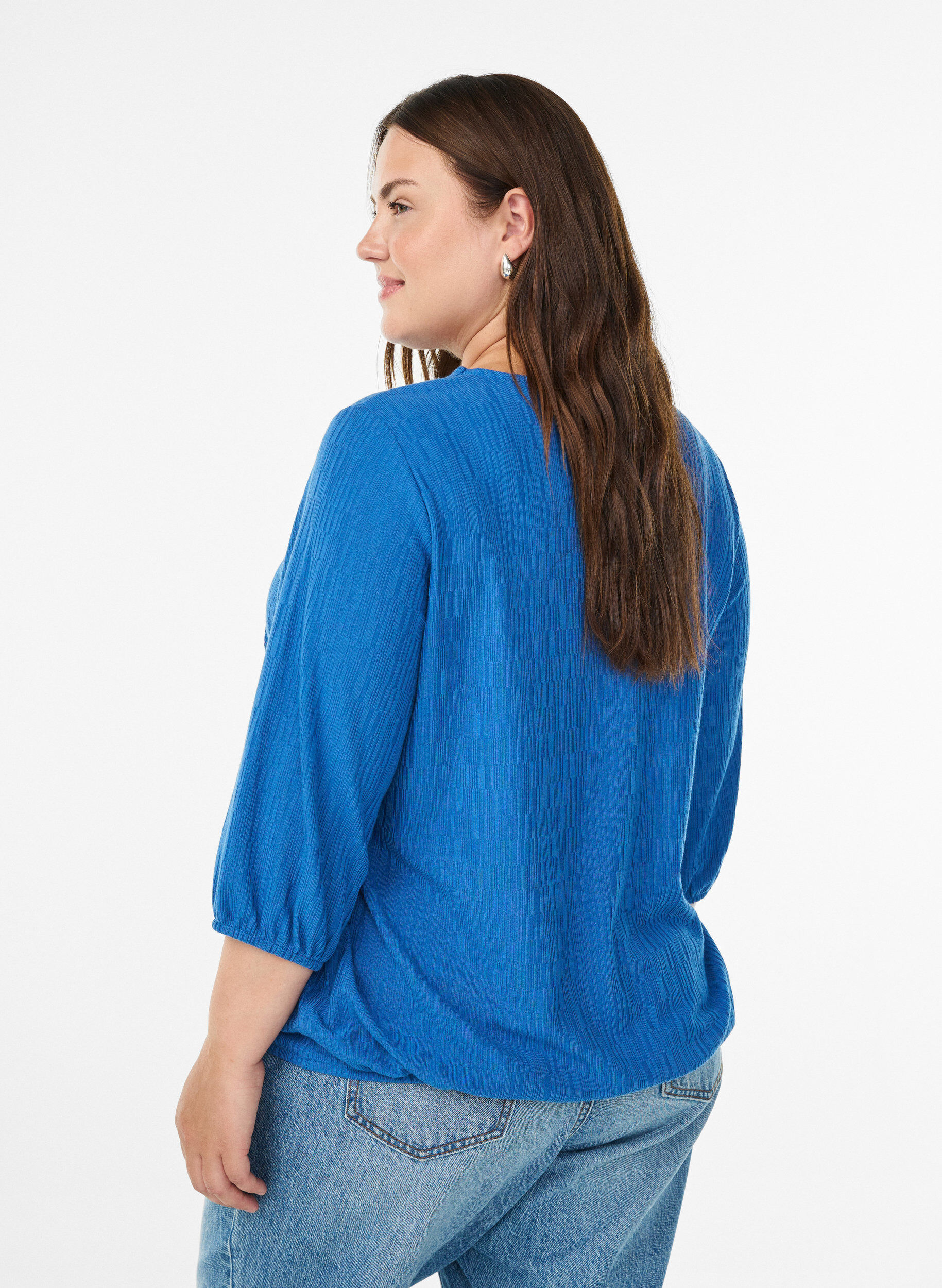 ZizziPusero tekstuurilla ja 3/4-hihoilla, Sininen, Model image number 2