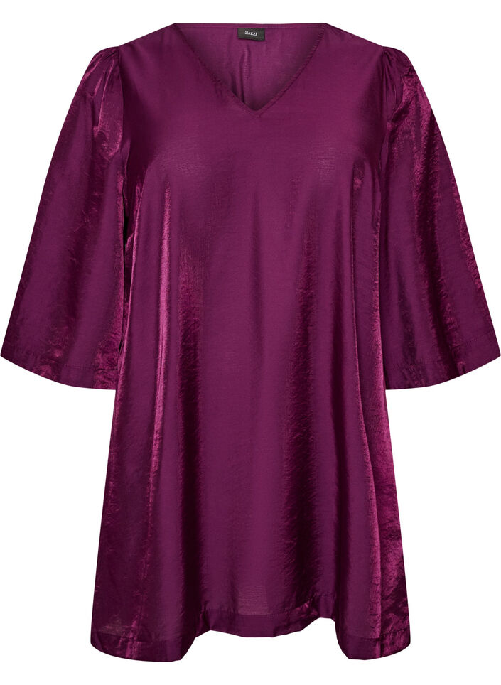 Kiilt&auml;v&auml; tunika V-p&auml;&auml;ntiell&auml; ja 3/4-hihoilla, Violetti, Packshot image number 0