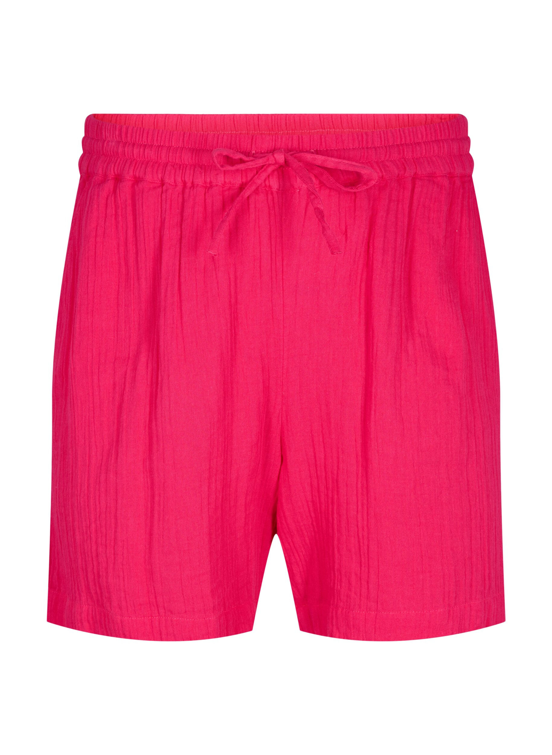Zizzi Puuvillamusliinishortsit taskuilla, Bright Rose, Packshot image number 0
