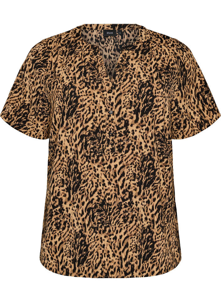 Pusero lyhyill&auml; hihoilla ja v-p&auml;&auml;ntiell&auml;, Ruskea, Packshot image number 0