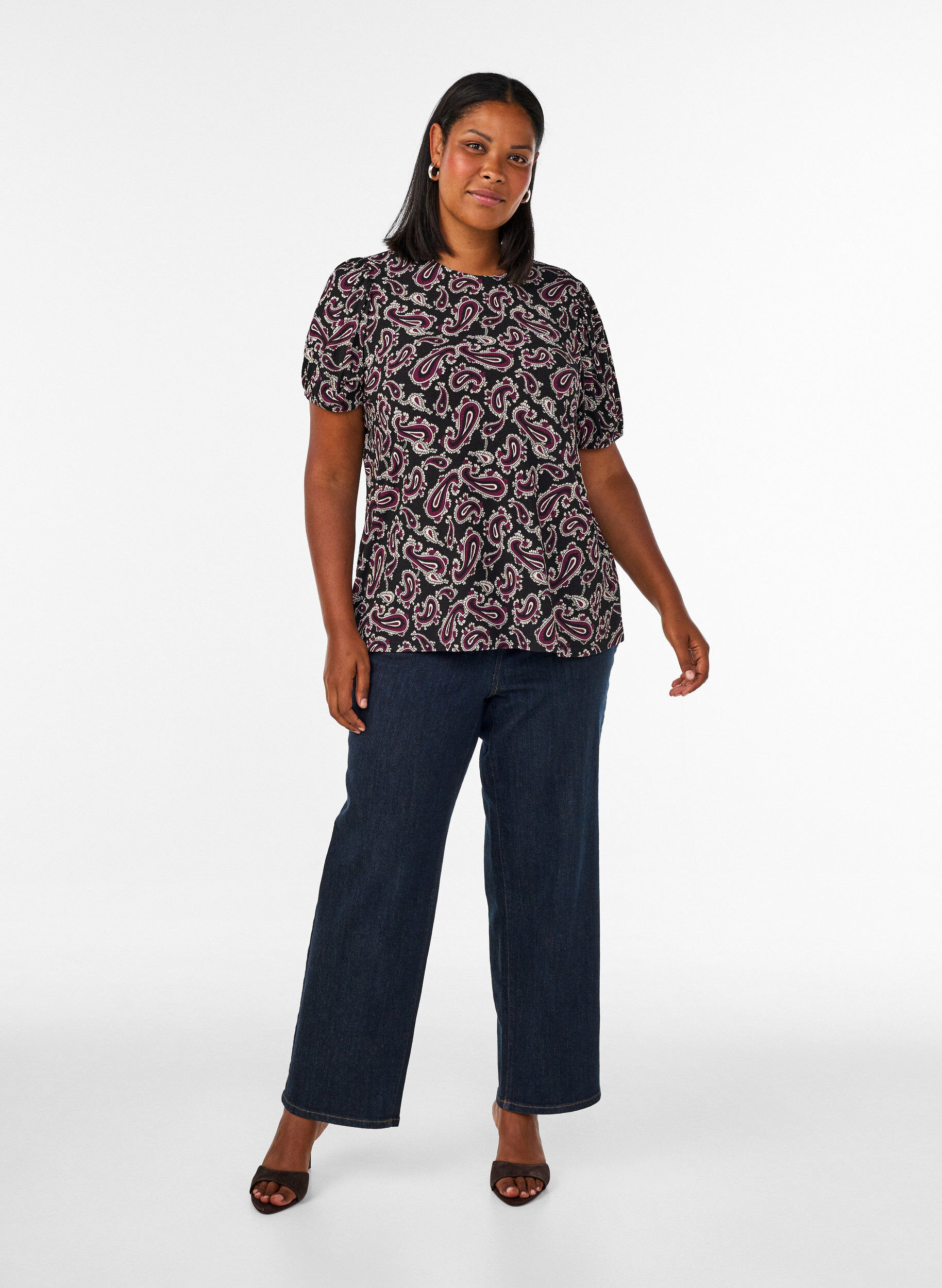 ZizziPitk&auml;hihainen pusero paisley-kuosilla, Tumma Bordeaux, Model image number 1
