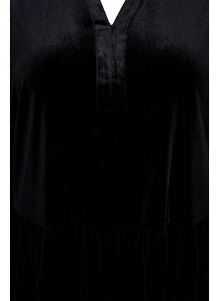 Veluuri-mekko röyhelökauluksella ja 3/4-hihoilla, Black, Packshot image number 2