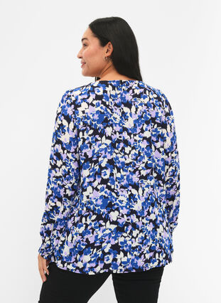 FLASH – Pitkähihainen smokattu ja kuviollinen pusero, Blue Purple Flower, Model image number 1