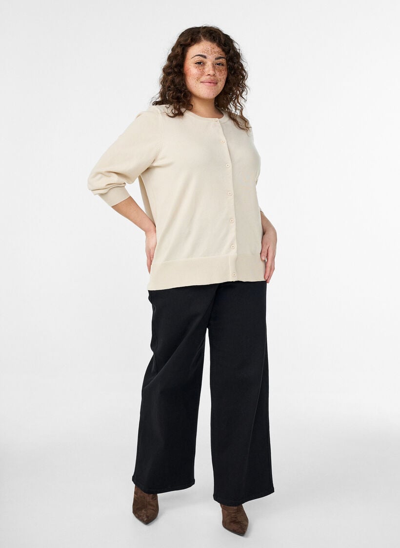 FLASH – Hienoneulottu neuletakki pyöreällä pääntiellä, Beige, Model image number 1