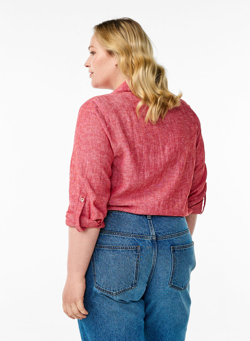 Paita pellavaa ja viskoosia, 3/4-hihoilla, Punainen, Model image number 2