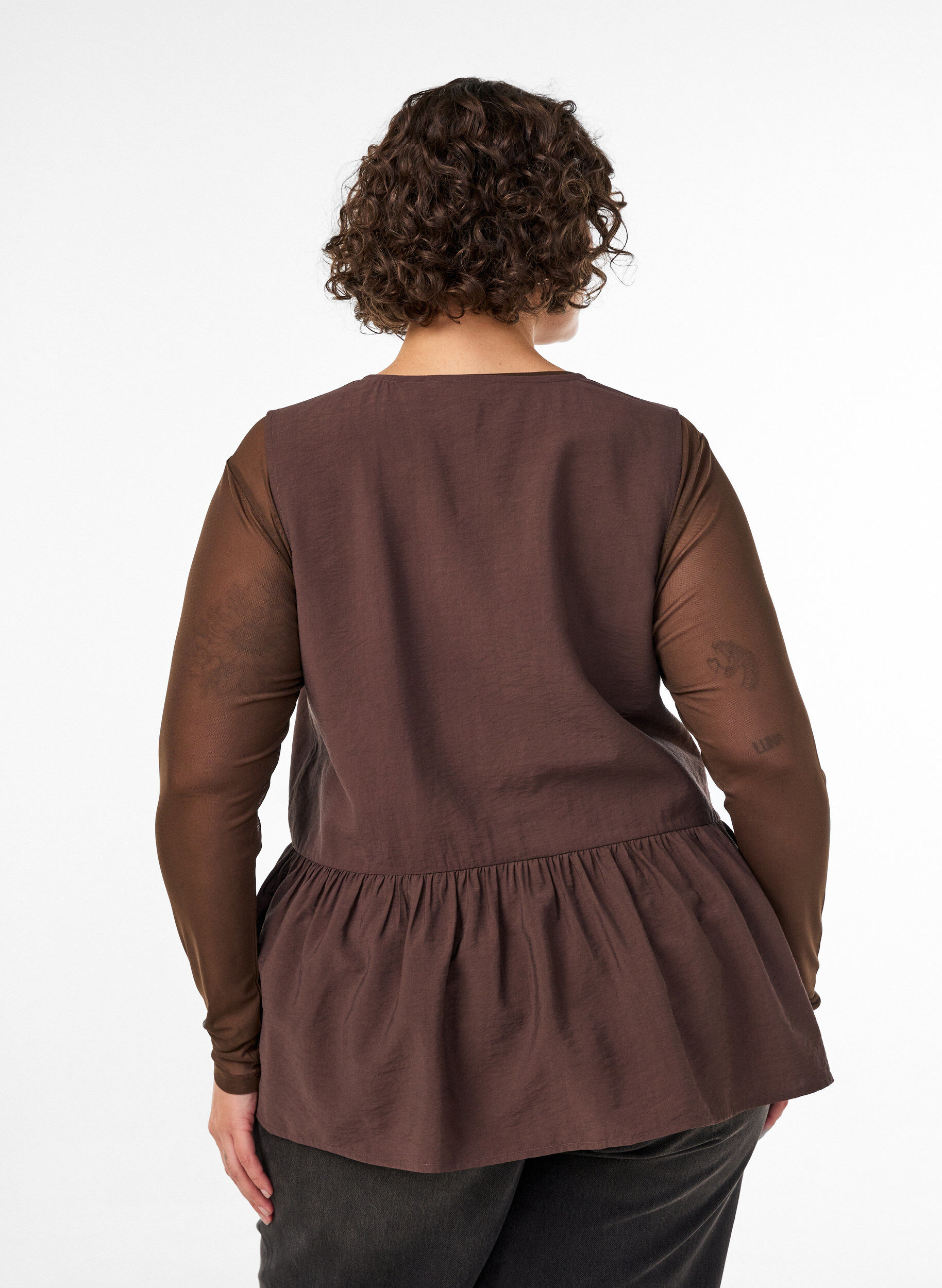 ZizziHihaton peplum-pusero koristenapeilla, Ruskea, Model image number 2