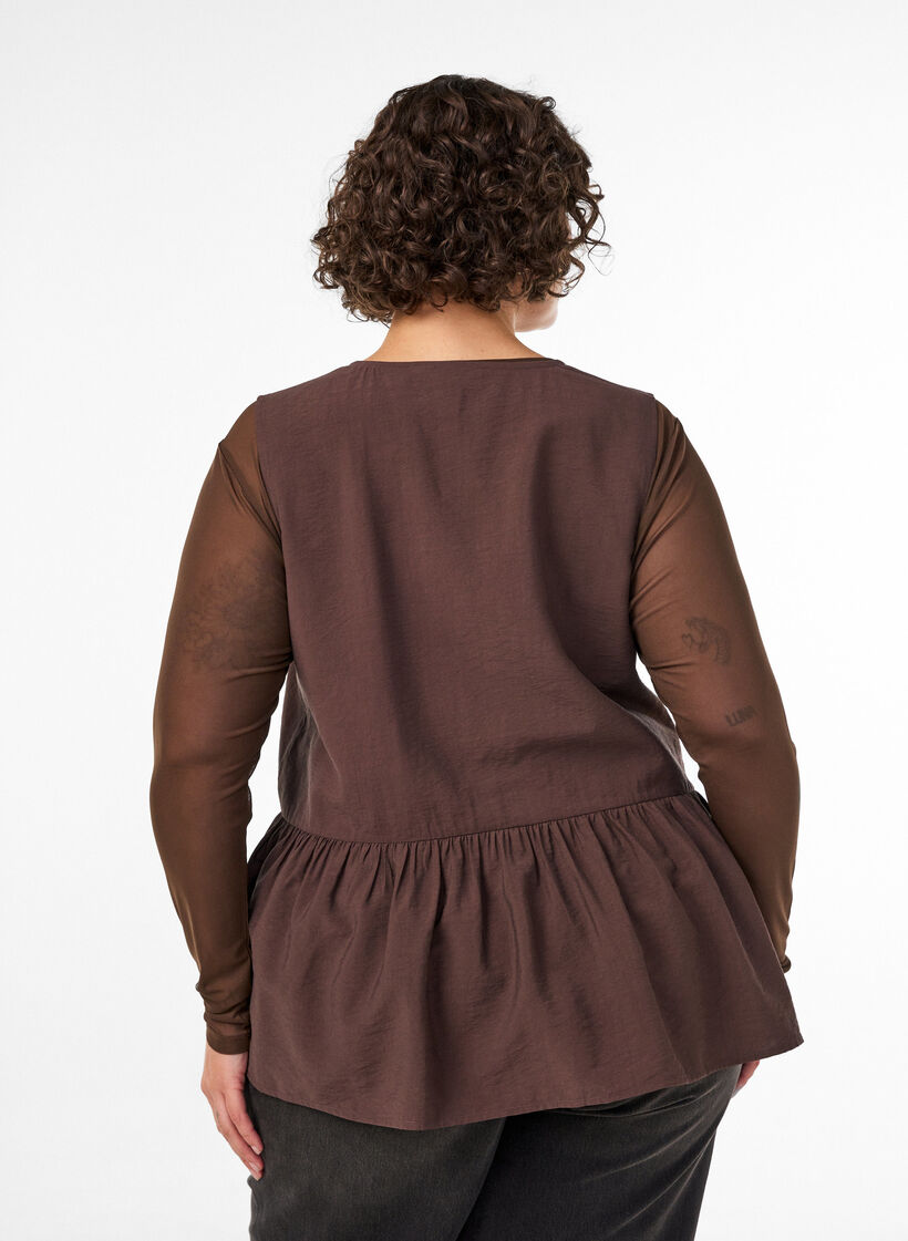 Hihaton peplum-pusero koristenapeilla, Ruskea, Model image number 2